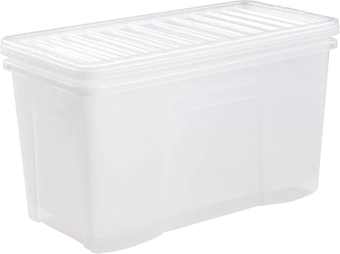 Wham Crystal 3 x 110L Stackable Plastic Storage Boxes with Lids | Ideal for Home, Office, Toys & More | Extra Large Boxes | Made in UK - Clear