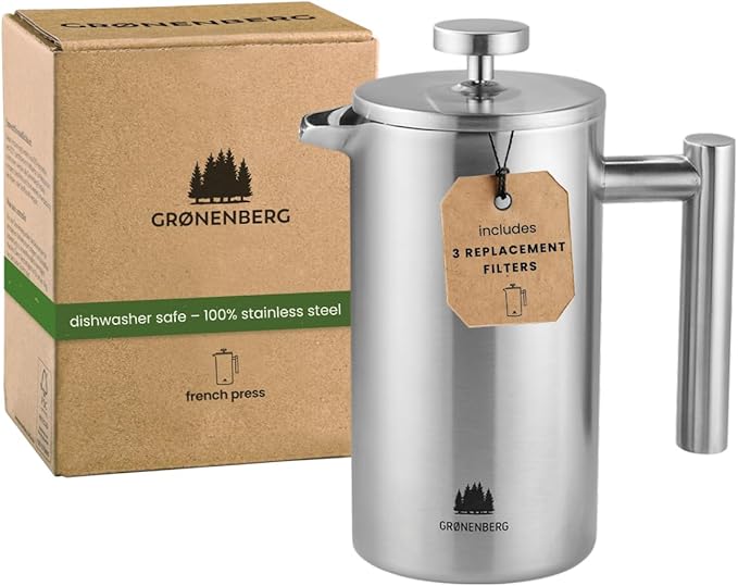 Groenenberg French Press I Coffee press I insulated cafetiere I Stainless steel Coffee maker in different sizes 2 cups to 4 cup