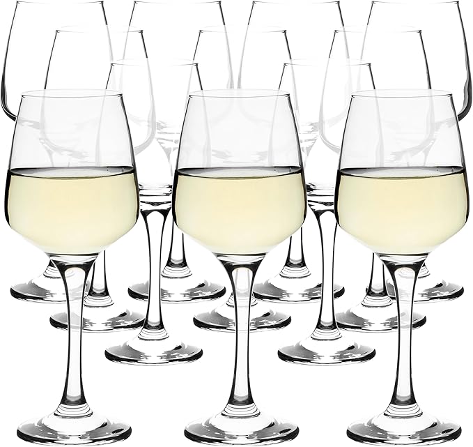 Homiu Large White Wine Glasses | Set of 12 | 330 ML | Crystal Wine Drinking Glass | Florence Collection | Party Wedding Gift Cocktail | Home Restaurants Kitchen Glassware | Dishwasher Safe