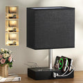 Black Bedside Lamp, Touch Lamp with USB Charging Station and Organizer(Bulb Included)[Energy Class F]