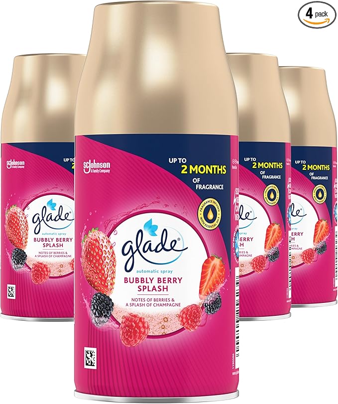 Glade Automatic Air Freshener Refills, Room Spray & Odour Eliminator, Bubbly Berry Splash, Pack of 4 (4 x 269 ml)
