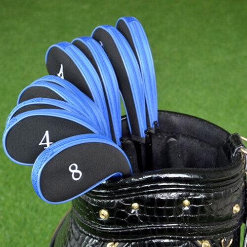 (BlueÂ ) Golf Clubs Iron Head Covers Zipper Long Neck Gift