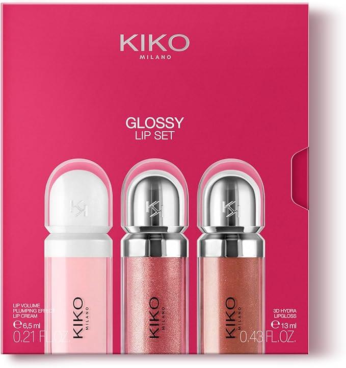 KIKO Milano Glossy Lip Set, Make-Up Set: 2 Moisturising Lip Glosses And 1 Perfecting Lip Cream
