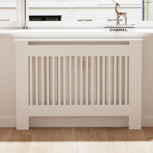 (Verticel, Medium 111x19x92cm) 92cm Tall Radiator Cover Modern Cabinet MDF Slats Wood Grill