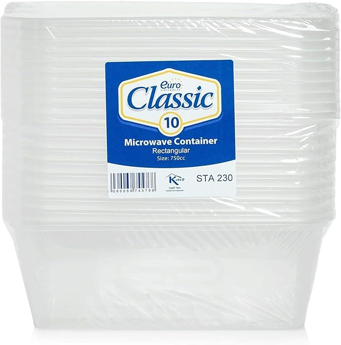 Euro Classic Essential Housewares 10 Food Containers with Lids - 750ml. BPA-Free Leak-Proof Plastic Lunch Box Meal Prep Containers Reusable. Lunchbox Snack Box Food Storage Containers.