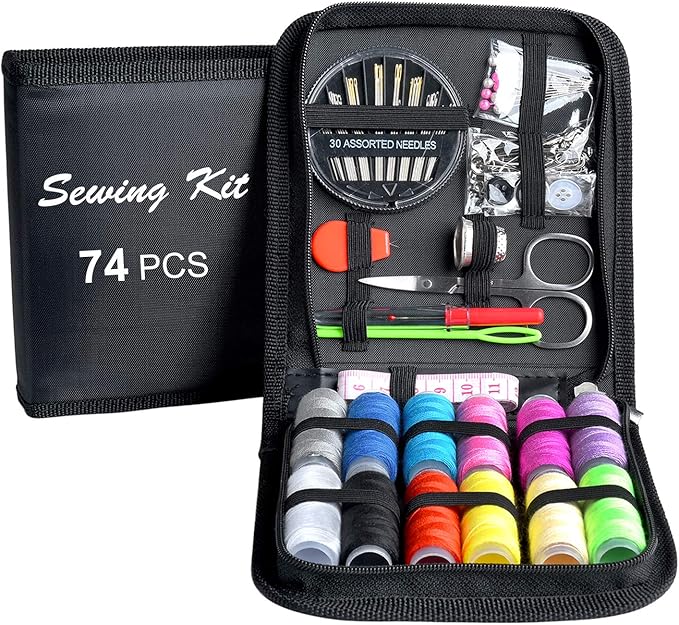Sewing KIT, DIY Sewing Supplies with Sewing Accessories, Portable Mini Sewing Kit for Beginner, Traveller and Emergency Clothing Fixes, with Premium Black Carrying Case