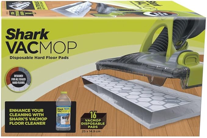 Shark Disposable Hard Floor Vacuum and Mop Pad VACMOP Refill 16 Pack, White 1304HK200UK