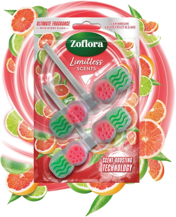 Zoflora Rim Blocks Grapefruit & Lime, 2 x 131g Pack, Freshness & Odour Control, Long-Lasting Citrus Fragrance, Kills 99.9% of Bacteria