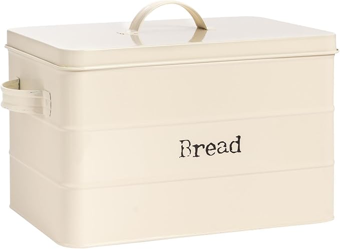 Harbour Housewares Vintage Bread Bin with Airtight Lid - Cream - Steel Industrial Breadbins Storage Caddy Bread Bins for Kitchen Loaves, Pastries, Rolls