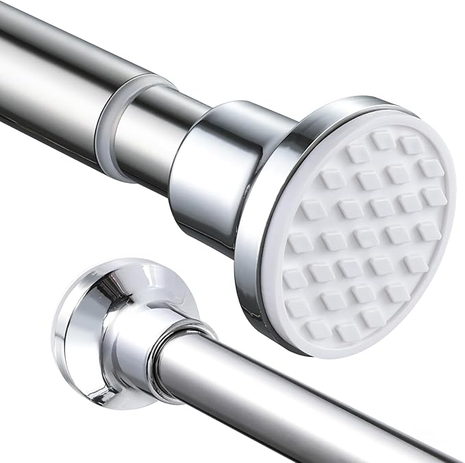 Extendable Shower Curtain Pole 130-201cm Stainless Steel Shower Curtain Rod Tension Rod Adjustable Telescopic Curtain Poles No Drilling Shower Curtain Rail for Bathroom Window Closet Kitchen Wardrobe