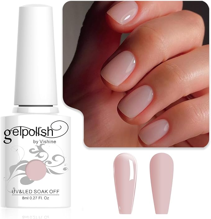 Vishine Sheer Nude Pink Gel Nail Polish, 1Pcs 8ml Jelly Natural Pink Translucent Color UV Light Cure Nail Gel for Nail Art DIY French Manicure at Home E018