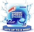 Harpic Hygienic Fresh Sticker Adhesive Toilet Block, Marine, Pack 1 x 4 stickers, Toilet Freshener, No Plastic Applicator, Up to 8 weeks of Freshness