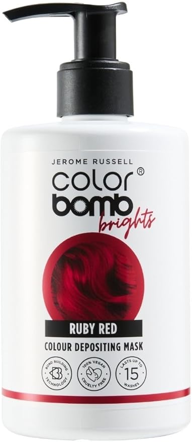 Jerome Russell Colour Bomb Brights – Ruby Red Colour Depositing Hair Mask – Nourishing, Semi-Permanent Colour & Shine Treatment – Vegan, Cruelty-Free, 300 ml