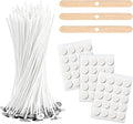 Wanheart 50 Pcs Candle Wicks for Making Candles 10cm Long Pre-Waxed with Metal Tabs Includes 3pcs Wick Holders & 60pcs Glue Dots,Long Lasting No Black Smoke for Home and DIY Candles, White