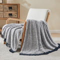EMME Fuzzy Fleece Throw Blanket with Tassel - 152 x 203 cm Ultra Soft Warm Sherpa, Microfiber, Cozy for Couch & Sofa - Lightweight, Reversible,Navy With Tassel