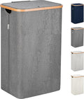 LONBET 100L Laundry Basket with Lid and Sturdy Bamboo Frame - Aesthetic Laundry Hamper with Side Handles and Made from Breathable Fabric - Laundry Bin with Removable Bag, Clothes Basket Grey