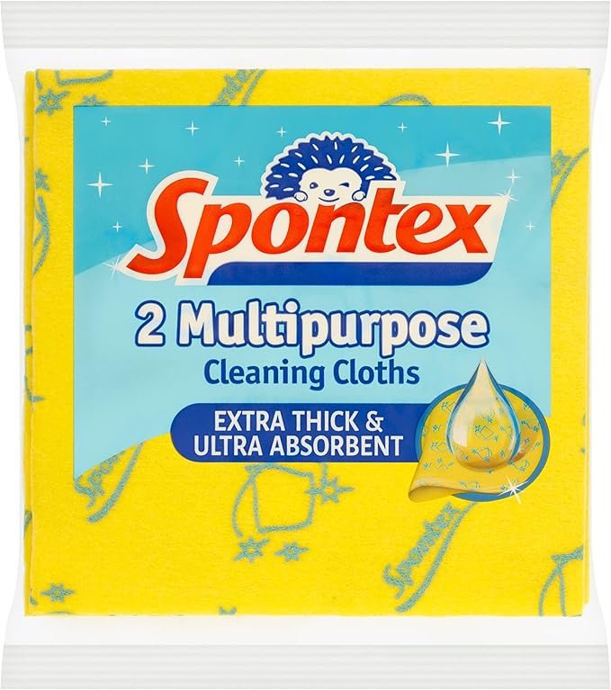 Spontex 2 Multipurpose Cleaning Cloths | 35 x 37 cm | Extra Thick & Ultra Absorbant