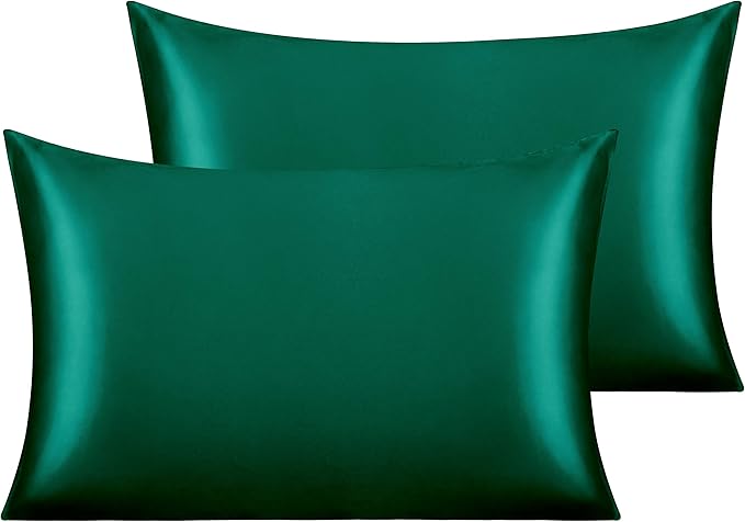 NTBAY Silk Satin Pillowcases - Satin Pillowcase for Hair and Skin, Pillow Cases 2 Pack with Envelope Closure, 50x75 cm, Dark Green