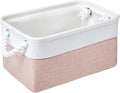 Small Storage Box With Handles, Small Storage Baskets As Gift Basket for Toys Towels Makeup, Folding Canvas Fabric Material Storage Box for Dog Cat Toy Box, 31 X 21 X 16 cm (White Pink-1pcs)