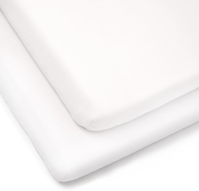 Clair de Lune Cot Bed Cotton Jersey Fitted Sheets (Pack of 2, White)