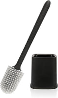 Canvint Silicone Toilet Brush and Holder Set With Quick-Drying Design for Dead Corner Deep Cleaning, Flexible No-Slip Long Plastic Handle for Bathroom (Black)
