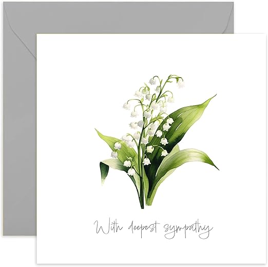 Old English Co. With Deepest Sympathy Card for Friends and Family - Floral Watercolour Lilies of Valley Flower Condolences Greeting Card - Sorry For Your Loss Greeting Card | Blank Inside Envelope