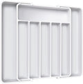Aujen Cutlery Drawer Organiser - Expandable Kitchen Drawer Storage Organiser, Adjustable Cutlery Tray, Multipurpose Utensil Organisation for Forks, Knives, White, 34.00 x 4.17 x 26.00~50.00 cm