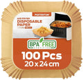 PORTENTUM Air Fryer Liners 100PCS Disposable, Unbleached and Greaseproof. Suitable from 5 to 8 liters. Food-Grade use Baking Paper BPA Free, FDA, and LFGB Certified