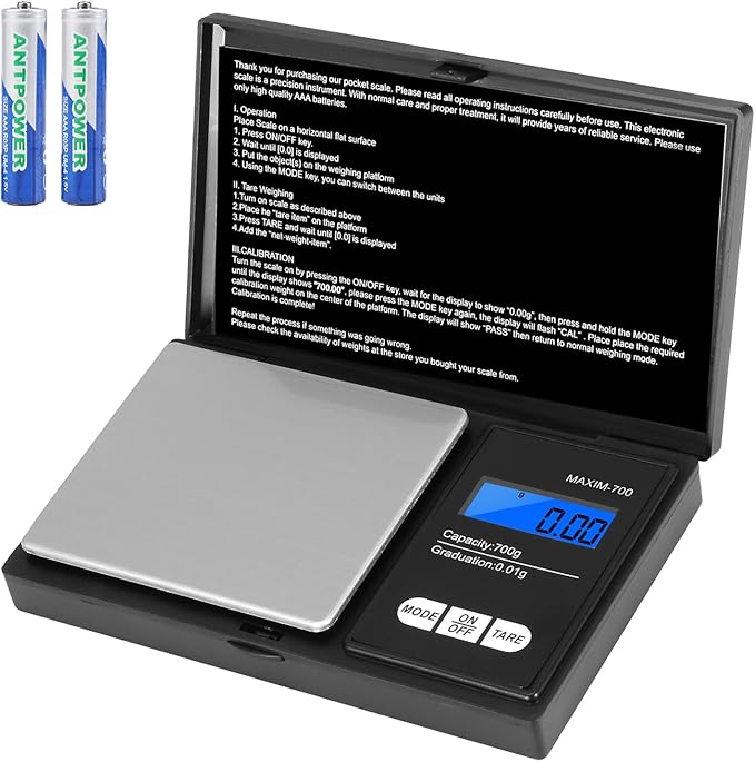 Oderra 0.01g Mini Digital Scales for Jewellery, Gold & Coffee, 700g x 0.01g Pocket Precision Weighing Scale with Back-Lit LCD Display, Portable Kitchen & Food Scale with 2 Batteries Included