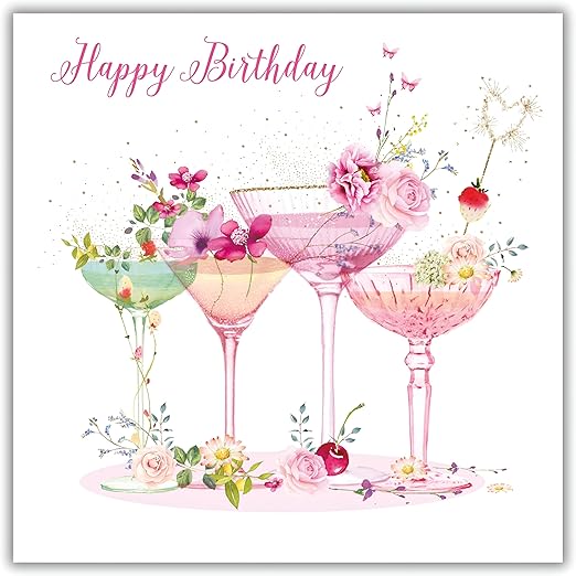 Nigel Quiney Open Female Birthday Greeting Card from the Pizazz Range - Floral Cocktails - Foil Finish - for Her