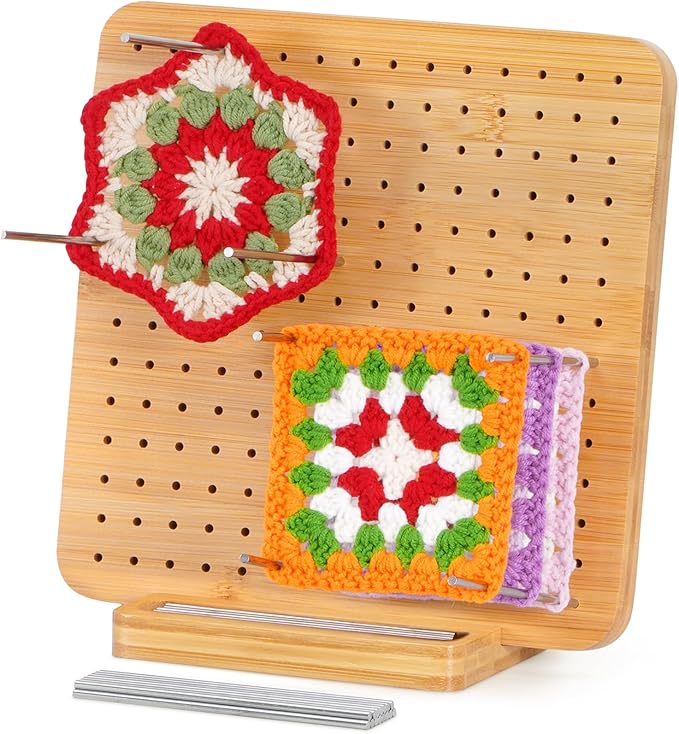Lifewit Crochet Blocking Board with 20 Pegs, Bamboo Granny Square Blocking Board for Knitting and Crochet Projects, Blocking Mats for Crocheting, Crocheting Accessories Gifts for Crocheters, 7.7"