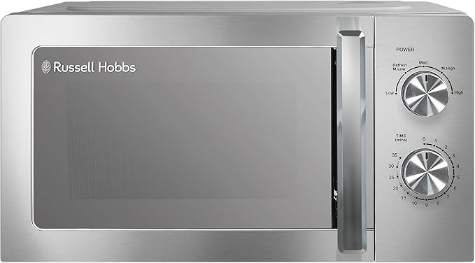Russell Hobbs Stainless Steel Microwave 20 Litre 800W Solo Manual with 5 Power Levels, Defrost Function & Easy Clean, 35 Minute Timer, RHMM827SS