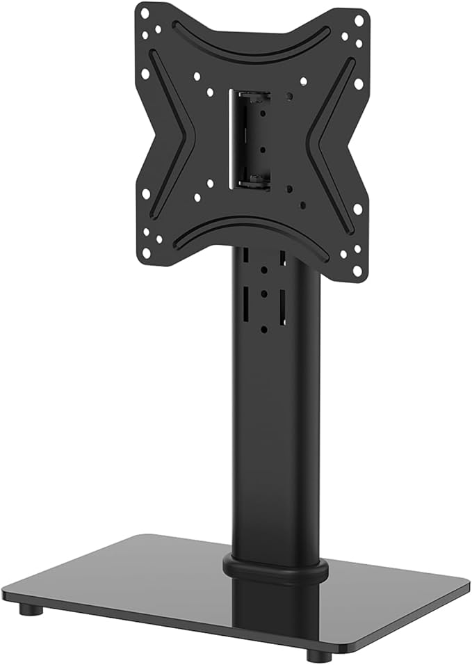 GRIFEMA Universal TV Stand, Swivel Table Top TV Stand for 17-43 inch, 4 Levels Height Adjustable with 8mm Tempered Glass Base, Cable Management,up to 30kg, Max VESA 200x200mm,Black GB1005-2