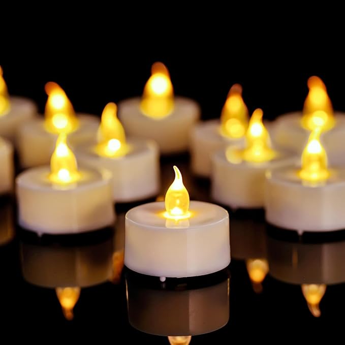 Tea Lights, 12 Pack Flameless LED Tea Light Candles 200 Hours Realistic Flickering Battery Operated Tea Lights Electric Fake Candles for Halloween Christmas Weding in Warm Yellow[Energy Class E]