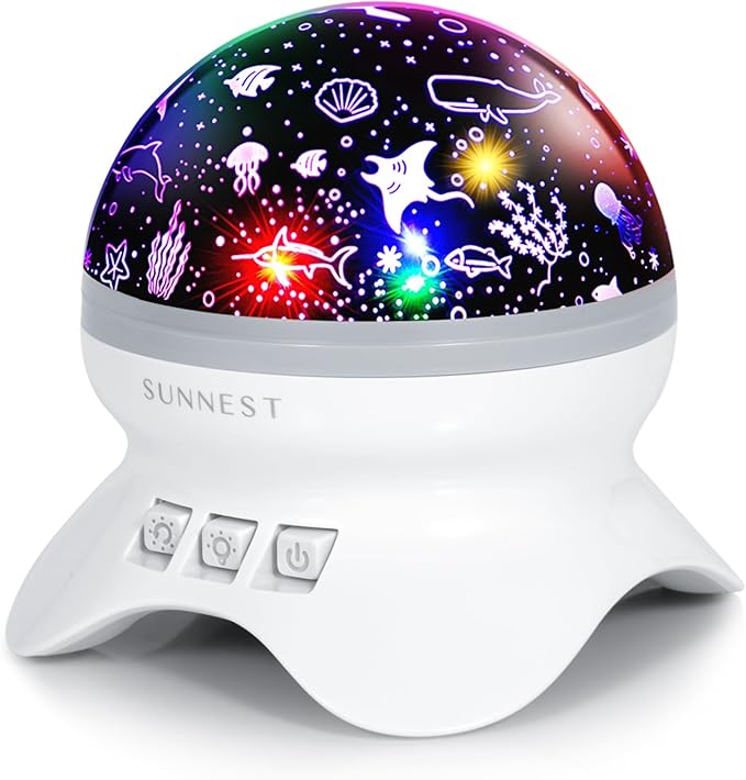 SUNNEST Baby Night Light Kids Projector, Starry Sky Lights Lamp 360 Degree Rotating Space and Ocean Themes with 8 Lighting Modes, Star Projector Gifts for Boys and Girls - White