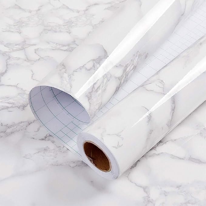 Hode Marble Sticky Back Plastic 40cm X 6m Granite White Grey Vinyl Wrap Contact Paper Self Adhesive Wallpaper Waterproof PVC Roll for Kitchen Countertop Furniture Easy to Remove