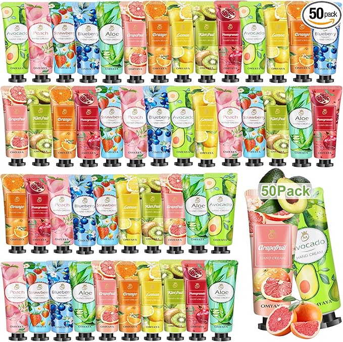 50Pack Hand Cream,Gift Set for Women, Mini Hand Cream with Natural Fruit Flavour,Daily Moisturising Cream for Winter Rough Dry Hands,Travel Size Hand Lotion Bulk Gift Sets, Christmas gifts (1000ml)