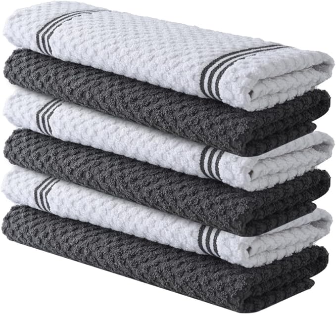 Infinitee Xclusives Premium Tea Towels | Pack of 6 | 100% Cotton |38 x 64 cm| Ultra Soft & Highly Absorbent | Terry Dish Towels for Kitchen, Bar & Daily Household Cleaning Use |Grey|