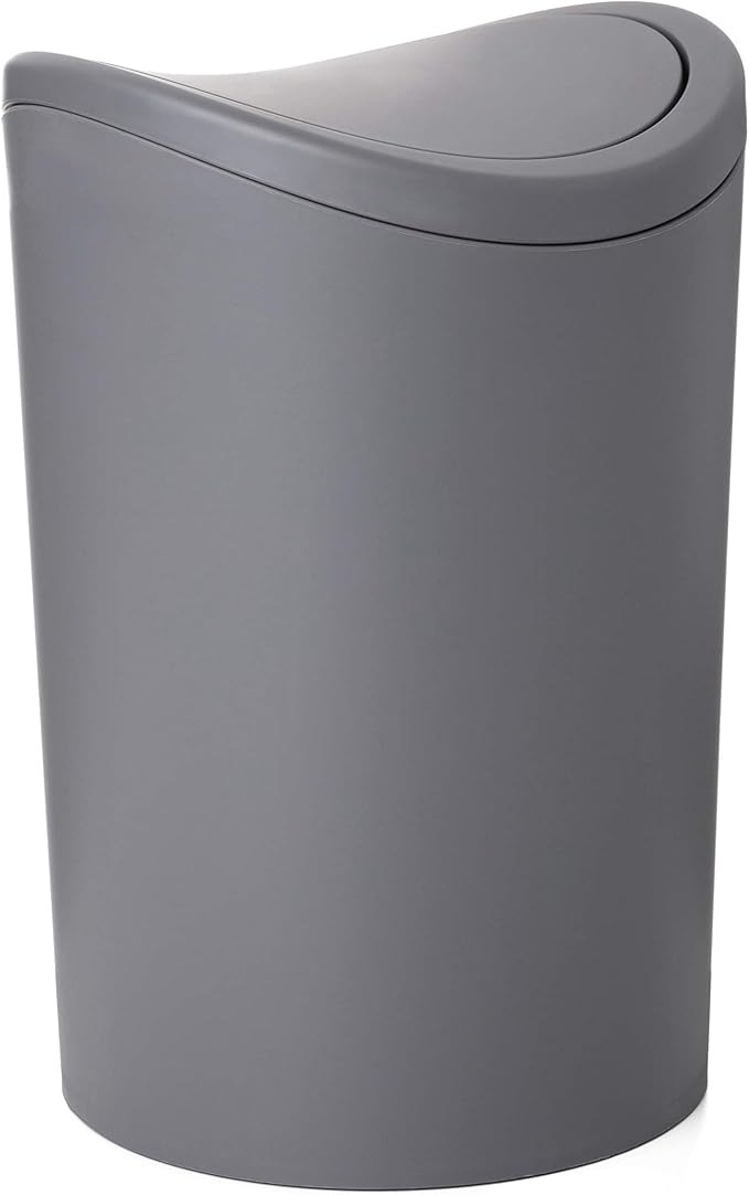 TATAY Bathroom Bin with Swing Lid | Compact and Modern Design | Durable Plastic and Easy to Clean | Made in Spain with 6L Capacity | 19 x 19 x 28 cm – Grey Toilet Bin