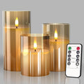 Glass Gold Real Wax LED Candles Flickering with Remote & Timer - Fake Candles Flickering Light, Battery Candles Set of 3, Festival, Room Decor, Home Decor[Energy Class A]