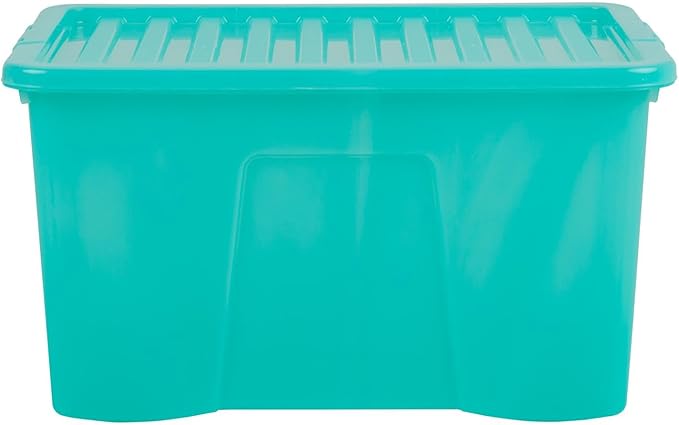 Wham Crystal 60 Liter Storage, Heavy Duty Plastic Storage Box With Lids Home Office Stackable Nestable, Large Storage Boxes With Lids 60 x 40 x 33 cm - Tint Spearmint (Pack of 4)