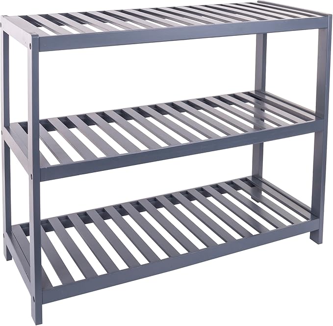 Vencier Bamboo Shoe Rack Natural – Easy Assembly & Strong Design Stand Shelf Organizer Ideal for Corridor, Bedroom, Bathroom, Hallway & Small Spaces, Large Capacity (3 Tier, Grey)