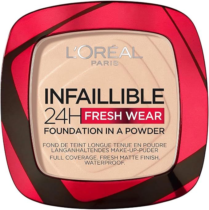 L'Oréal Paris Foundation in a Powder, Longwear Coverage with a Mattifying Finish, Water- and Heat-Resistant, Infallible 24H Fresh Wear, 20 Cool rose