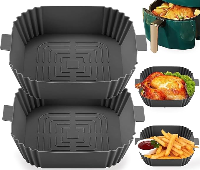 Air Fryer Liners-Square Silicone Air Fryer Liner Reusable,2pcs Air Fryer Silicone Liners Accessories Airfryer Liner Non-Stick Air Fryers Basket Tray for COSORI,Ninja,Tefal EY245840,Tower,Chefman