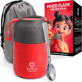 GOOD FOR YOU - Thermal Food flask for hot food, Soup containers, ideal as a thermal lunch box, soup flask or food warmer lunch box - Stainless Steel insulated hot food jar - Red