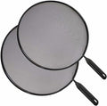 2PC Set Splatter Screen Guard for Frying Pan Stops 99% of Hot Oil Splash Protects Skin from Cooking Iron Skillet (24-28cm), Black
