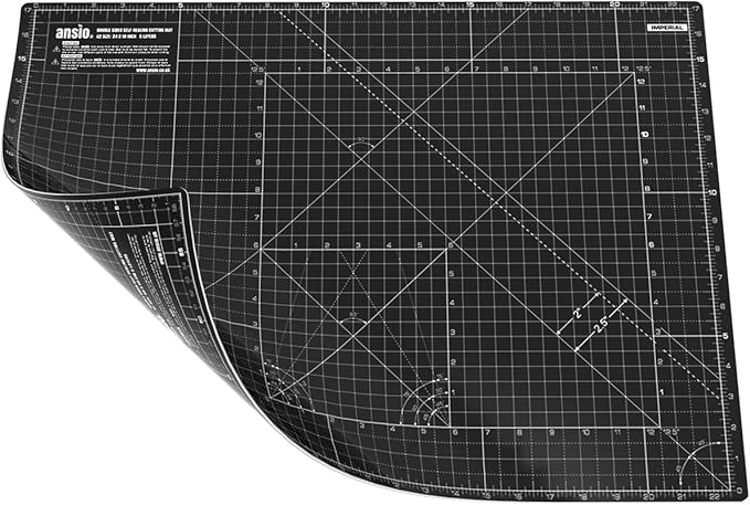 ANSIO Craft Cutting Mat Self Healing A2 Double Sided 5 Layers - Quilting, Sewing, Scrapbooking, Fabric & Papercraft - Imperial/Metric 22.5 Inch x 17 Inch / 59cm x 44cm - Black