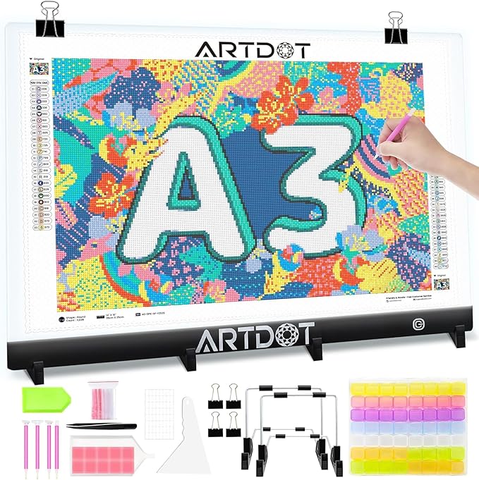 ARTDOT A3 LED Light Pad for Diamond Painting Kits Adults，Diamond Art Light Board, Adjustable Brightness Light Box Drawing Board with Diamond Art Accessories Tools for Tracing(31 x 42cm)