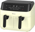 EMtronics EMAFDD9LCR Dual Air Fryer Extra Large Family Size Double XL 9 Litre with 8 Adjustable Pre-Set Menus for Oil Free & Low Fat Healthy Cooking, Easy Clean Metal Interior, 99-Minute Timer - Cream