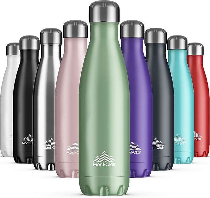 Mont-Clair Stainless Steel Water Bottle, Vacuum Insulated - BPA Free, 12h Hot & 24h Cold Drinks, Metal Water Bottle 500ml Leakproof, Ideal for Adult, Kids, Running - Summer Green